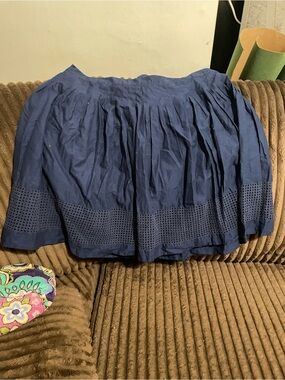 Talbots Navy Eyelet-Trim Full Skirt